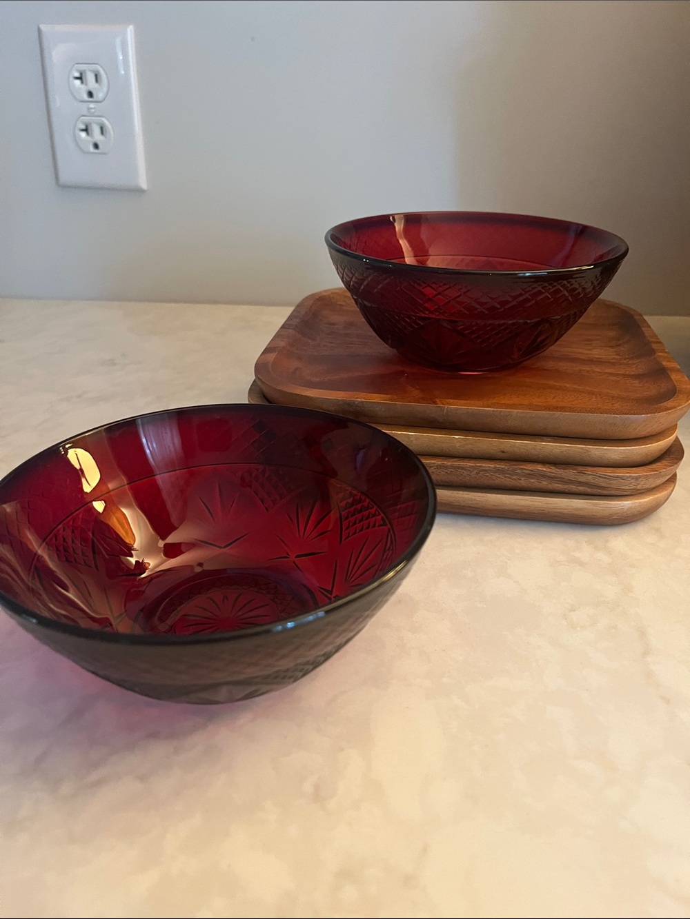 Antique 5.75" Ruby Red Luminarc Cristal d’Arques Durand France set of 2 Bowls